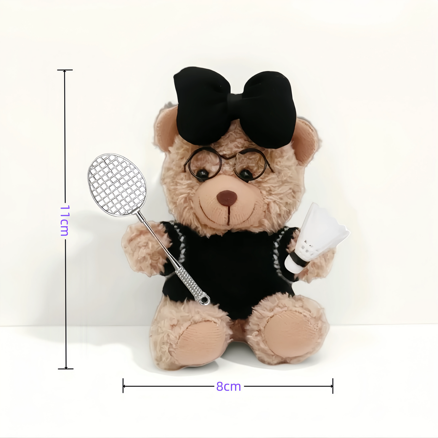 POKI-Pocket Joy DIY Customizable Soft Plush Teddy Bear Keychain - 11cm Adorable Badminton Companion for Teen Girls' Spring School Accessories