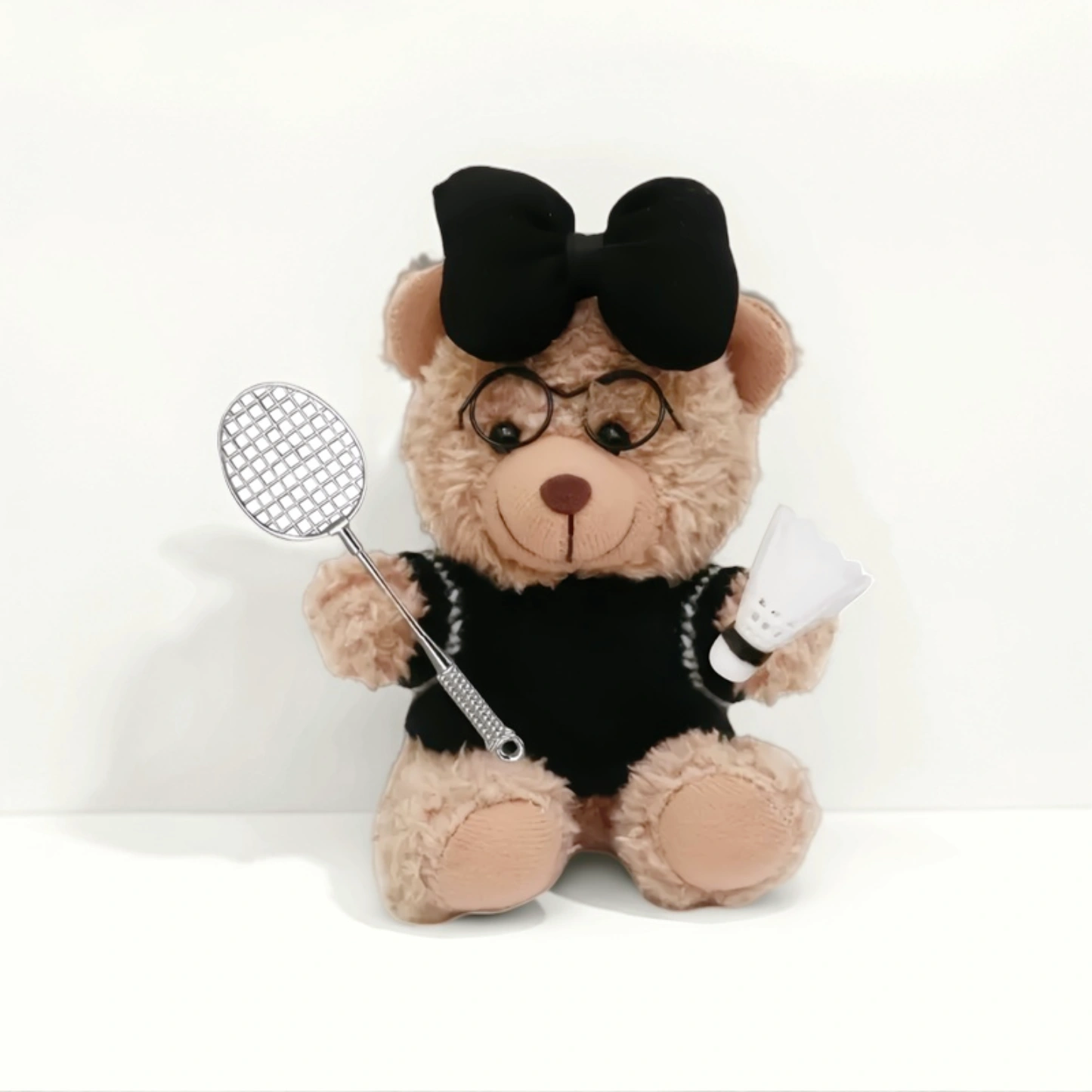 POKI-Pocket Joy DIY Customizable Soft Plush Teddy Bear Keychain - 11cm Adorable Badminton Companion for Teen Girls' Spring School Accessories